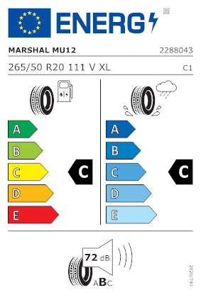Etichetta per gomma: MARSHAL, MATRAC FX MU12 XL BSW 265/50 R20 111V Estive