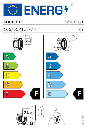 Etichetta per gomma: GOODRIDE, SW618 165/65 R13 77T Invernali