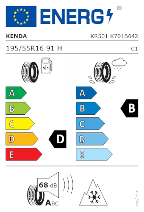 Etichetta per gomma: KENDA, WINTERGEN 2 KR501 XL BSW M+S 3PMSF 195/55 R16 91H Invernali