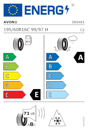 Etichetta per gomma: AVON, AS12 ALL SEASON VAN 195/60 R16 99H Quattro-stagioni