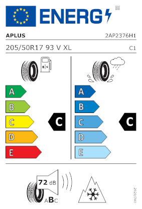 Etichetta per gomma: APLUS, A702 XL BSW M+S 3PMSF 205/50 R17 93V Invernali