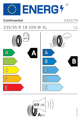 Etichetta per gomma: CONTINENTAL, ECOCONTACT 7 MO XL FR EVC 235/55 R18 104W Estive
