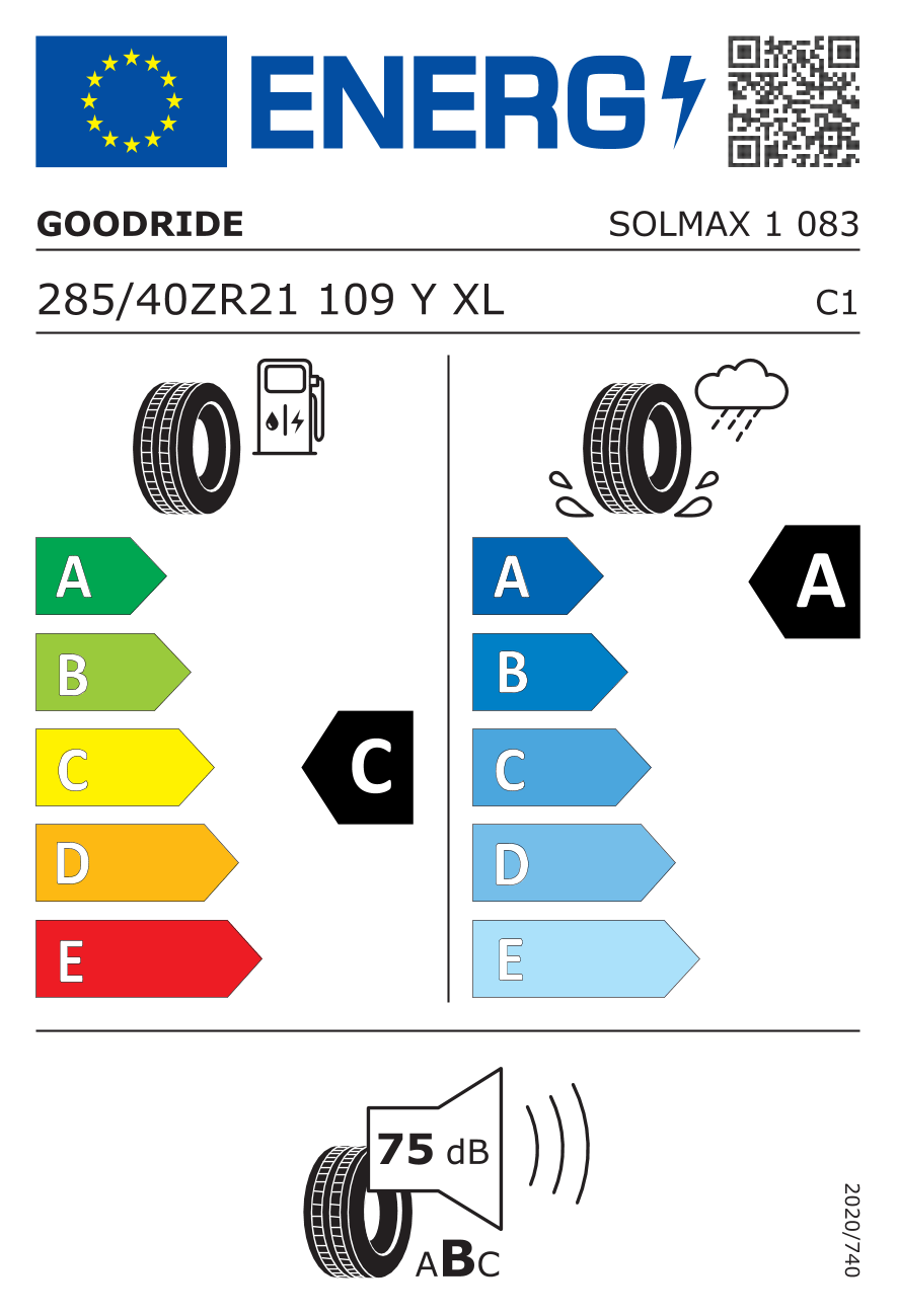 Etichetta per gomma: GOODRIDE, Solmax 1 285/40 R21 109Y Estive