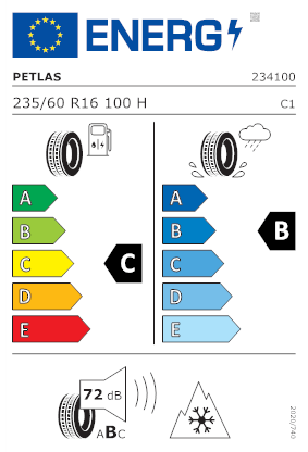 Etichetta per gomma: PETLAS, SNOWMASTER 2 SPORT BSW M+S 3PMSF 235/60 R16 100H Invernali