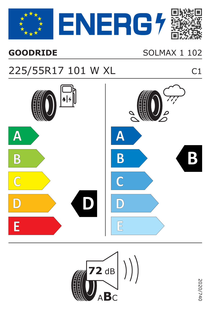 Etichetta per gomma: GOODRIDE, SOLMAX 1 ZRT XL FSL 225/55 R17 101W Estive