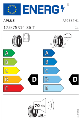 Etichetta per gomma: APLUS, A609 175/75 R14 86T Estive