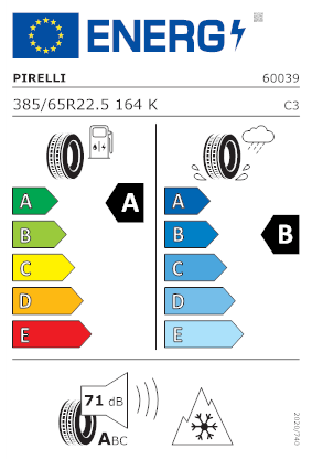 Etichetta per gomma: PIRELLI, H02 Profuel Steer HL 385/65 R22.5 164K Quattro-stagioni