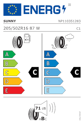 Etichetta per gomma: SUNNY, SPORT MACRO NA305 XL 205/50 R16 87W Estive