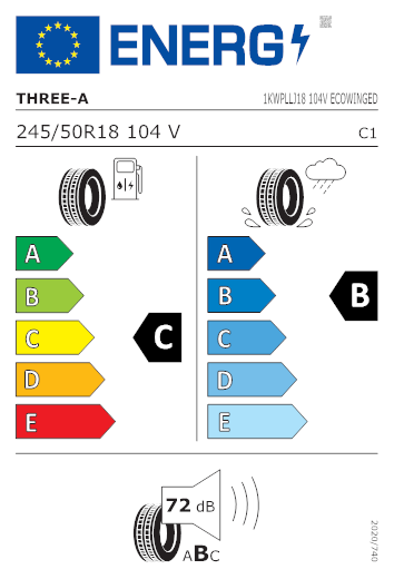 Etichetta per gomma: THREE-A, ECO WINGED 245/50 R18 104V Estive