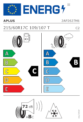 Etichetta per gomma: APLUS, ASV909 C 8PR BSW M+S 3PMSF 215/60 R17 109T Estive