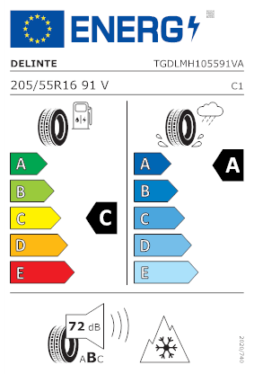 Etichetta per gomma: DELINTE, AW6 BSW M+S 3PMSF 205/55 R16 91V Estive