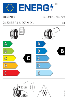 Etichetta per gomma: DELINTE, AW6 XL BSW M+S 3PMSF 215/55 R16 97V Estive