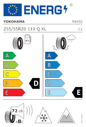 Etichetta per gomma: YOKOHAMA, ICEGUARD G075 XL NORDIC COMPOUND BSW M+S 3PMSF 255/55 R20 110Q Invernali
