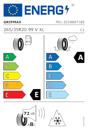 Etichetta per gomma: GRIPMAX, Pro Winter 265/35 R20 99V Invernali