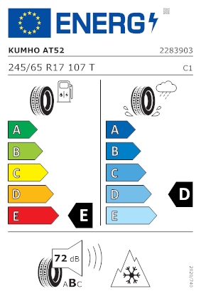 Etichetta per gomma: KUMHO, ROAD VENTURE AT52 3PMSF 245/65 R17 107T Estive