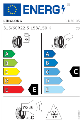 Etichetta per gomma: Ling Long, R-D30 315/60 R22.5 153K Quattro-stagioni
