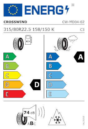 Etichetta per gomma: CROSSWIND, CW-MD04 315/80 R22.5 158K Quattro-stagioni