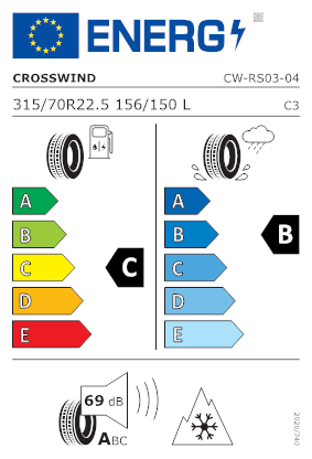 Etichetta per gomma: CROSSWIND, CW-RS03 315/70 R22.5 156L Quattro-stagioni
