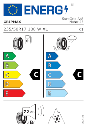 Etichetta per gomma: GRIPMAX, SUREGRIP A/S NANO XL BSW M+S 3PMSF 235/50 R17 100W Estive