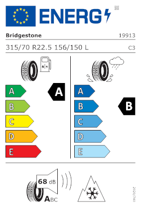 Etichetta per gomma: BRIDGESTONE, ECOS 315/70 R22.5 156L Quattro-stagioni