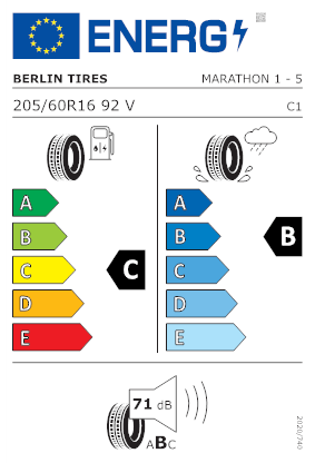 Etichetta per gomma: BERLIN TIRES, MARATHON 1 BSW 205/60 R16 92V Estive
