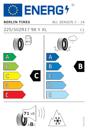 Etichetta per gomma: BERLIN TIRES, ALL SEASON 2 XL BSW M+S 3PMSF 225/50 R17 98Y Estive