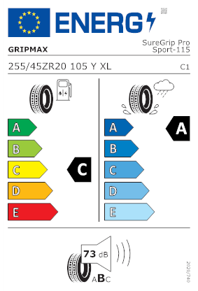 Etichetta per gomma: GRIPMAX, SUREGRIP PRO SPORT XL 255/45 R20 105Y Estive
