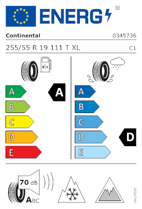 Etichetta per gomma: CONTINENTAL, VIKINGCONTACT 8 XL FR EVc NORDIC COMPOUND BSW M+S 3PMSF 255/55 R19 111T Invernali