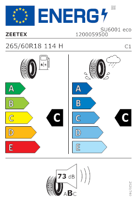 Etichetta per gomma: ZEETEX, SU6001 ECO 265/60 R18 114H Estive
