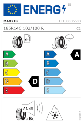 Etichetta per gomma: MAXXIS, VANSMART SNOW WL2 C 8PR M+S 3PMSF 185/ R14 102R Invernali