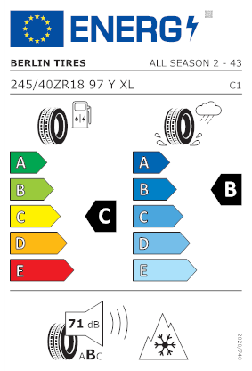 Etichetta per gomma: BERLIN TIRES, ALL SEASON 2 XL BSW M+S 3PMSF 245/40 R18 97Y Estive