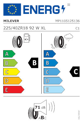 Etichetta per gomma: MILEVER, MA352 225/40 R18 92W Estive