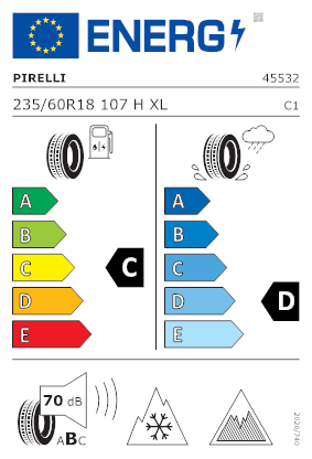 Etichetta per gomma: PIRELLI, ICE ZERO ASIMMETRICO+ XL 235/60 R18 107H Invernali
