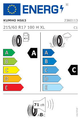 Etichetta per gomma: KUMHO, SOLUS HS63 XL DEM 215/60 R17 100H Estive