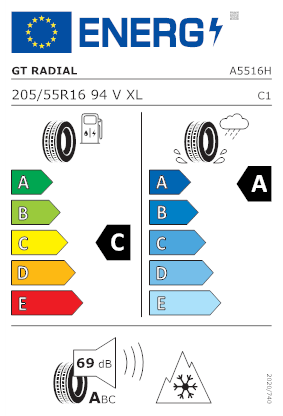 Etichetta per gomma: GT-RADIAL, CLIMATEACTIVE XL BSW M+S 3PMSF 205/55 R16 94V Invernali