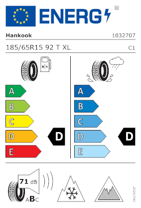 Etichetta per gomma: HANKOOK, WINTER I*CEPT IZ3 W636 XL 185/65 R15 92T Invernali