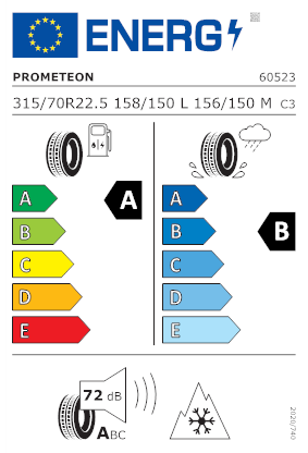 Etichetta per gomma: PROMETEON, H02 PROFUEL DRIVE 315/70 R22.5 158L Estive
