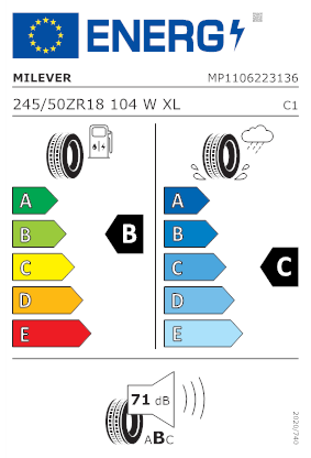 Etichetta per gomma: MILEVER, SPORT PRO MA352 XL 245/50 R18 104W Estive