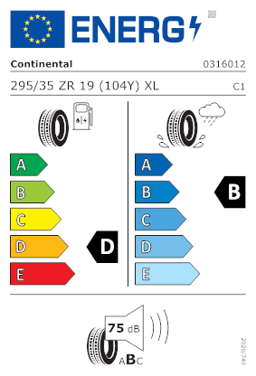 Etichetta per gomma: CONTINENTAL, SPORTCONTACT 6 XL FR RO1 295/35 R19 104Y Estive