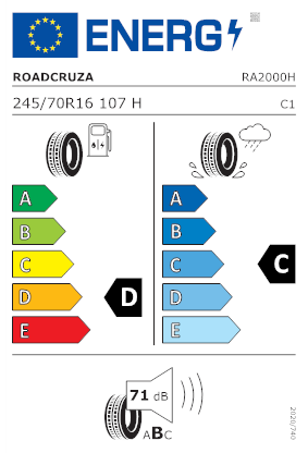 Etichetta per gomma: ROADCRUZA, RA2000 245/70 R16 107H Estive