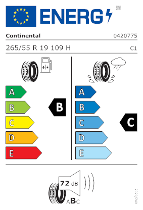 Etichetta per gomma: CONTINENTAL, CROSS CONTACT RX 265/55 R19 109H Estive