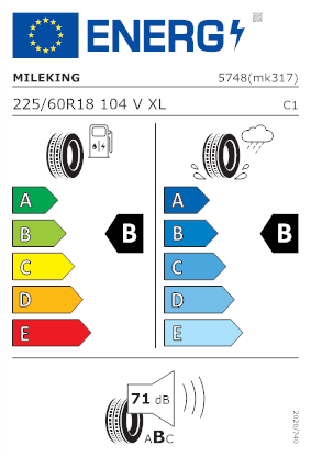 Etichetta per gomma: MILEKING, MK317 225/60 R18 104V Estive