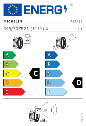 Etichetta per gomma: MICHELIN, PILOT SPORT CUP 2 R XL FSL K1 345/30 R21 111Y Estive