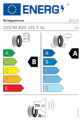 Etichetta per gomma: BRIDGESTONE, TURANZA 6 255/40 R20 101Y Estive