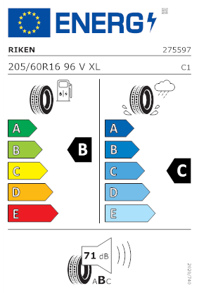 Etichetta per gomma: RIKEN, SUMMER 3 205/60 R16 96V Estive