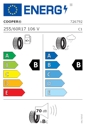 Etichetta per gomma: COOPER, SUMMER 255/60 R17 106V Estive