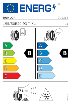 Etichetta per gomma: DUNLOP, ALL SEASON 2 XL MFS 195/50 R20 93T Quattro-stagioni