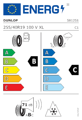 Etichetta per gomma: DUNLOP, XL  Winter MFS EVR 255/40 R19 100V Invernali