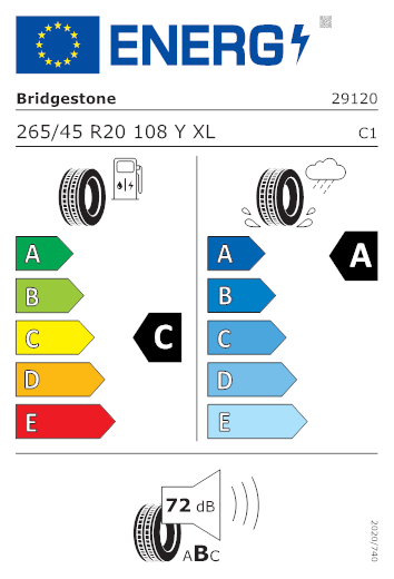 Etichetta per gomma: BRIDGESTONE, POTENZA SPORT EVO (ENLITEN) 265/45 R20 108Y Estive