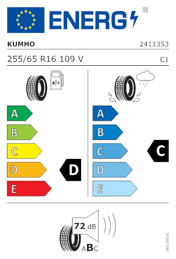 Etichetta per gomma: KUMHO, HP71 CRUGEN 255/65 R16 109V Estive